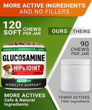 Load image into Gallery viewer, Glucosamine Treats for Dogs - Joint Supplement w/Omega-3 Fish Oil - Chondroitin, MSM - Advanced Mobility Chews - Joint Pain Relief - Hip & Joint Care - Chicken Flavor - 120 Ct - Made in USA