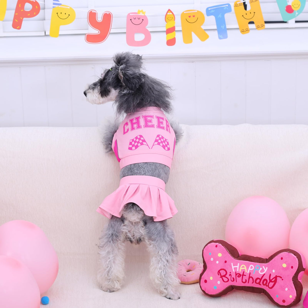 CuteBone Pet Cheerleader Costume Two Piece Cheer Dog Dress Pink Clothes - Sports Outfit for Small Dogs & Cats - Comfortable, Stylish, Easy to Wear - Great for Game Days, Parties and Photos LLD01M