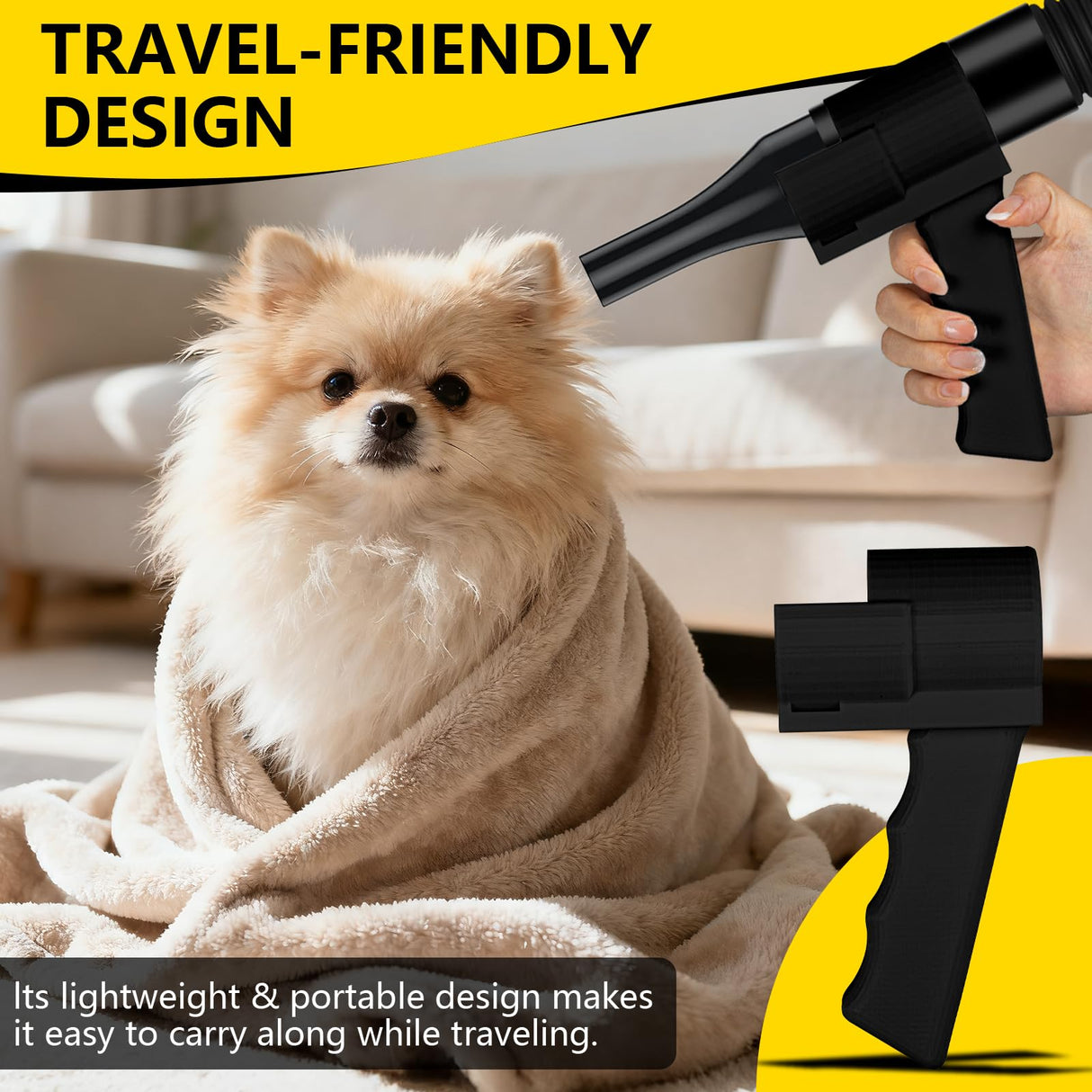 Grip Dryer Handle for Dogs V3, Lightweight Holder for High Velocity Dog, Enhanced Comfort & Control for Pet Grooming Dryers(Black)