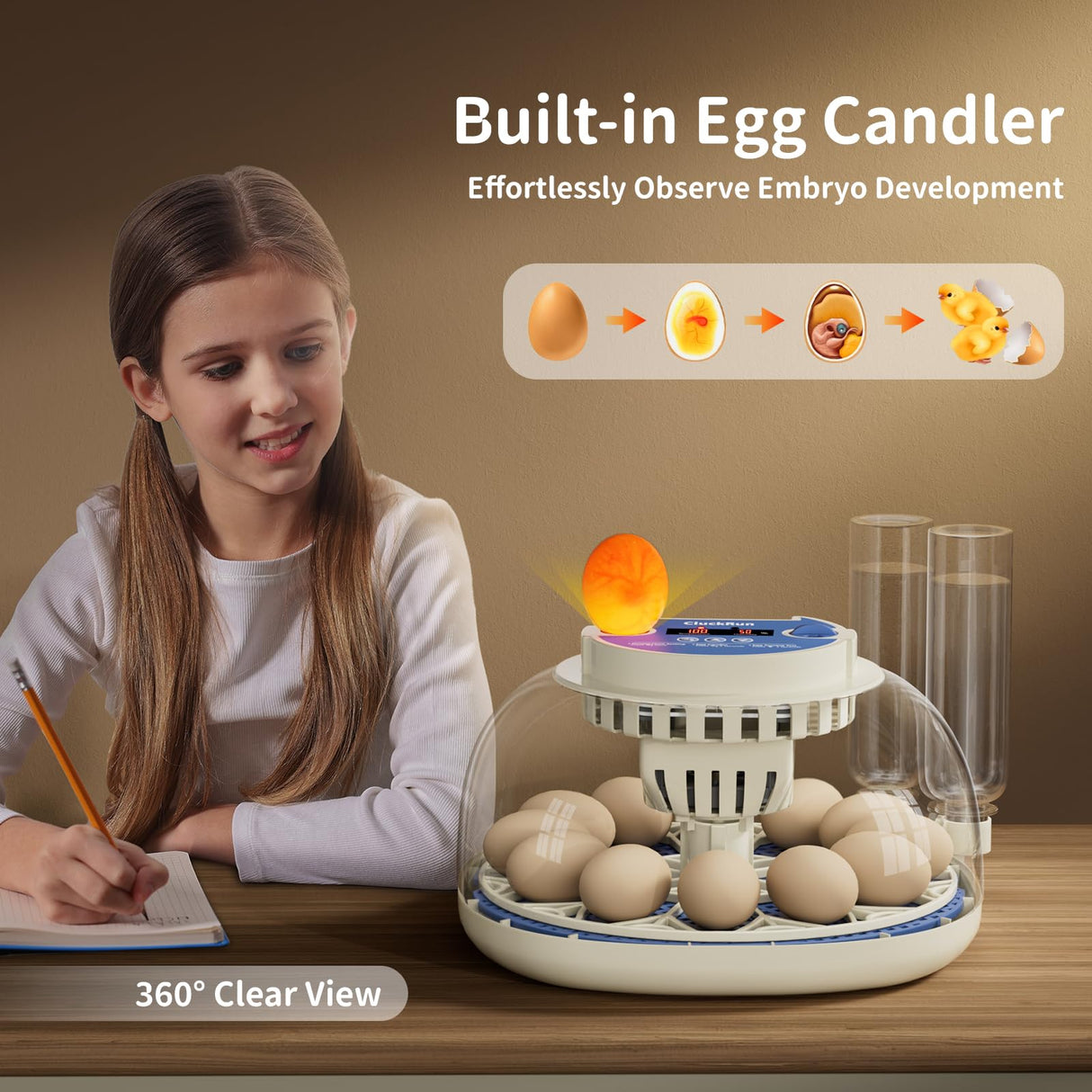 12 Egg Incubators for Hatching Eggs, Temperature and Humidity Control, Automatic Egg Turning, Egg Candler, Automatic Water Refill, for Chicken, Quail & Duck Eggs, Perfect for Home, Farm, Classroom