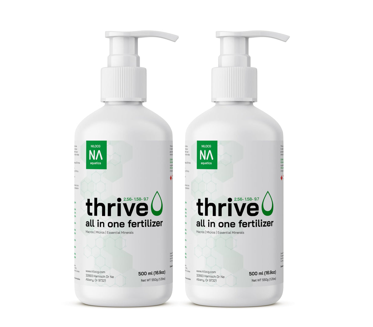 Thrive Aquarium Liquid Plant Fertilizer – All in One Planted Tank Plant Food - Two(2) 500ml Bottles