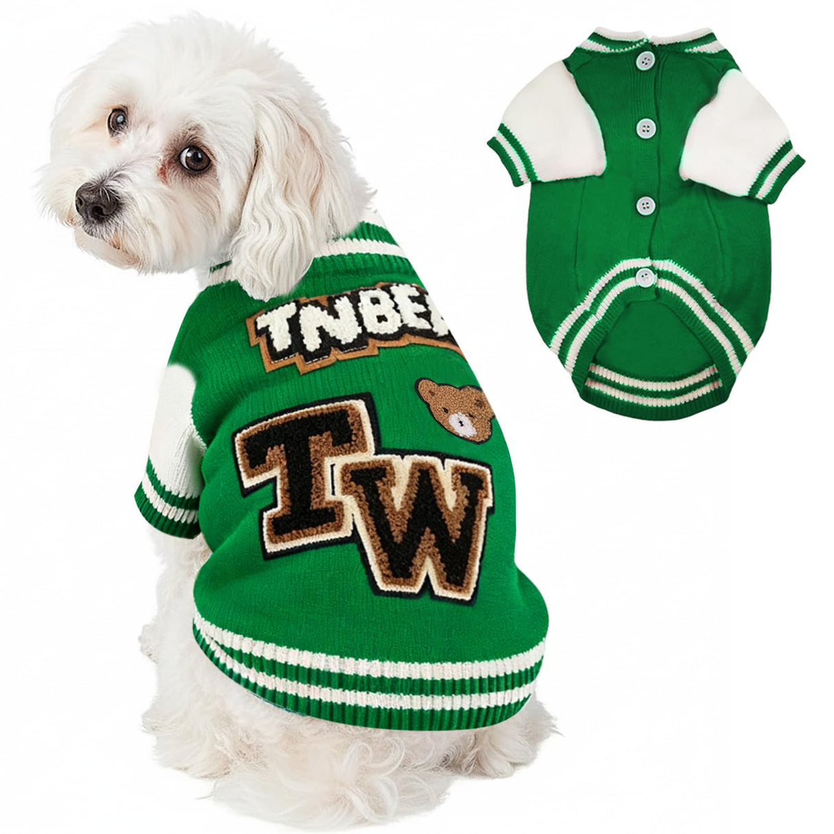 Floofelove Christmas Dog Sweaters for Small Dogs, Jacket Cute Warm Dog Clothes Basketball Coat Knitted Bear Design for Puppies(Green,3 to 6lbs,S)