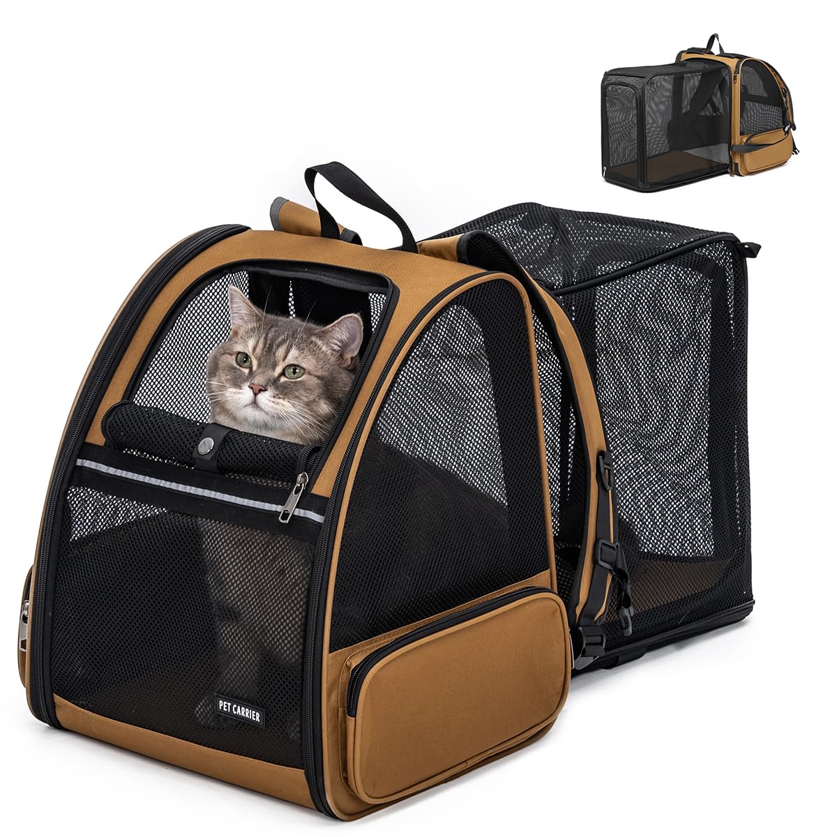 Cat Backpack,Expandable Cat Carrier Backpack, Dog Backpack Carrier and Pet Carrier Backpack, Suitable for Cats, Dogs Kitten or Small Dogs, Travel Friendly Puppy Cats Bag (Brown)