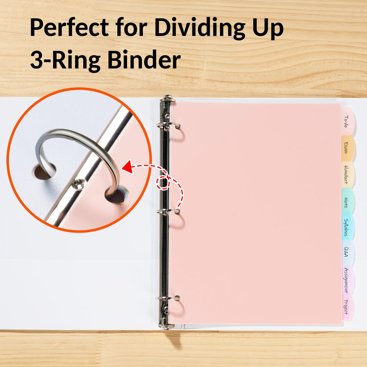 Sooez 8 Tabs Long-Lasting Plastic Write & Erase Large Tabs Dividers for 3 Ring Binder, Aesthetic Cute Pastels Binder Dividers for Student, Teacher, Office, Home Organizers, 1 Set, Pastels Color