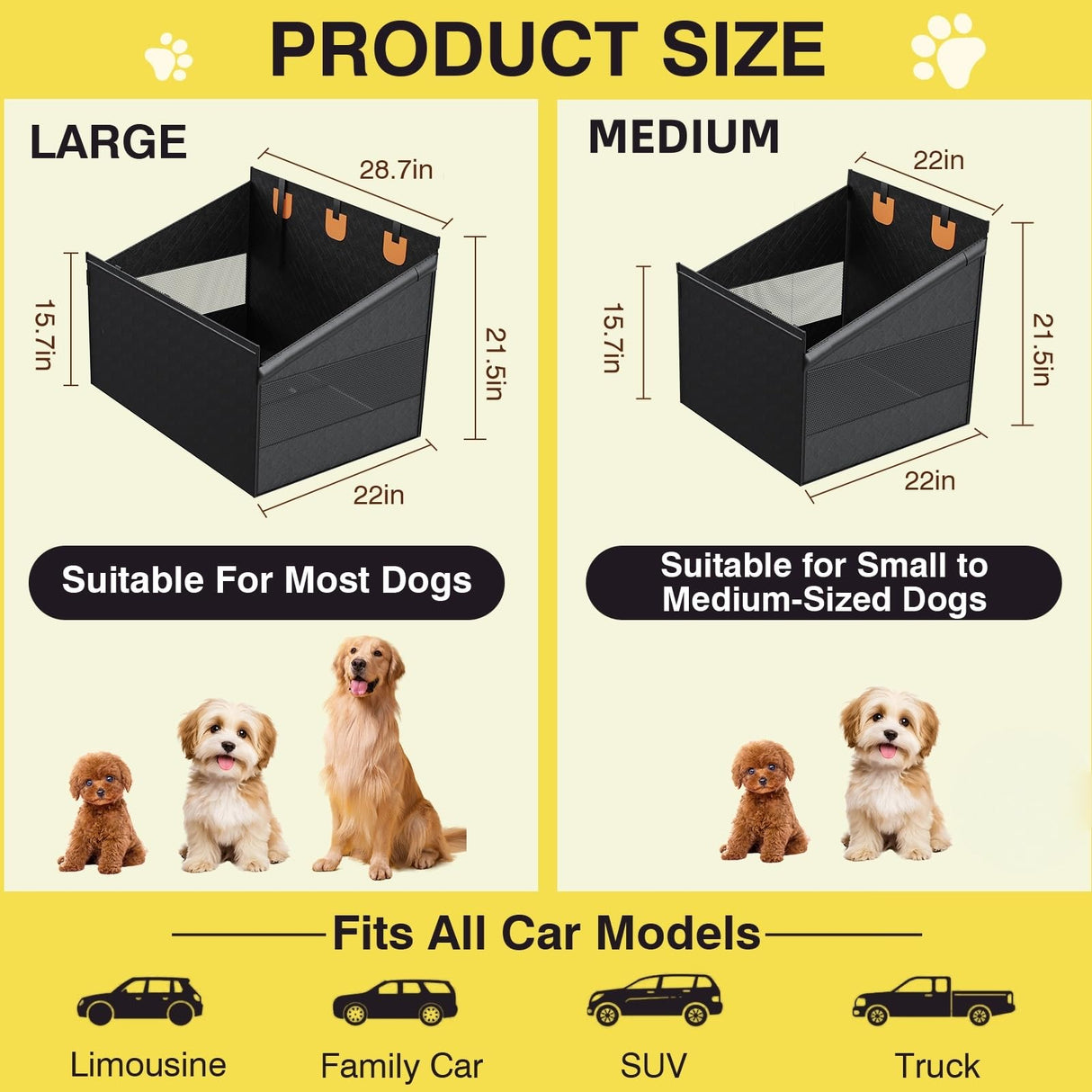 nuzzpawur Medium Dog Car Seat, Hard Bottom Car Seats Cover for Dogs, Waterproof Non-Slip Foldable Back Seat Extender for Small to Medium Size Dog, Backseat Cover for Dogs in Vehicle SUV Truck, Black M