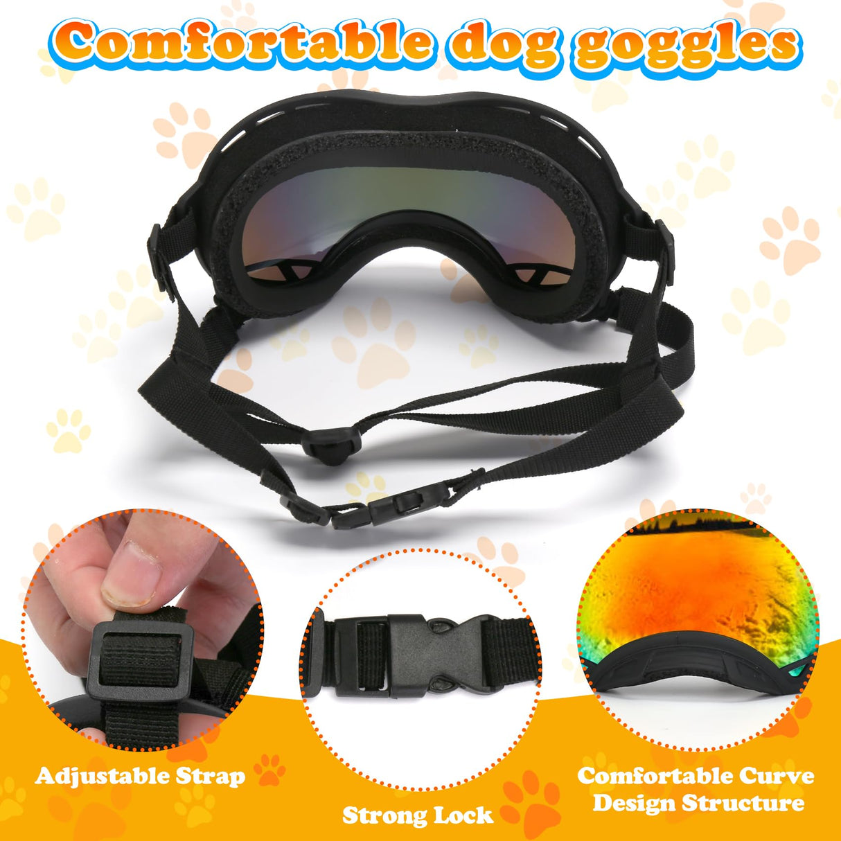 Dog Goggles for Large Dogs, UV Protection Dog Sunglasses, Adjustable Strap, Windproof、Dustproof、Anti-Fog Eye Protection Sunglasses for Large and Medium Dogs (Black Frame)