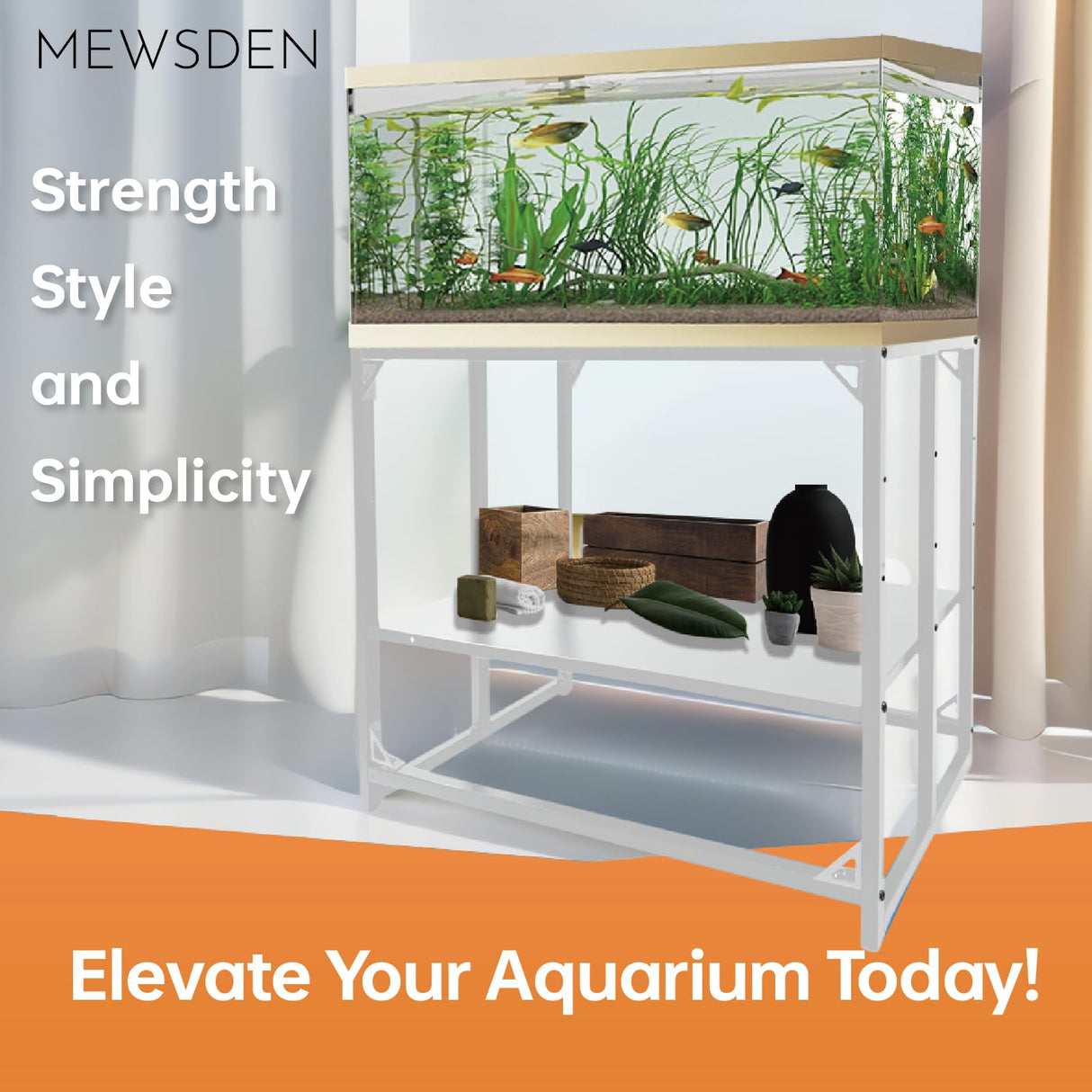 Fish Tank Stand, 40 Gallon Heavy Duty Metal Aquarium Stands, Reptile Tank, Turtle Tank, Breeder Tank Stand, 660LBS Capacity Terrarium Stand Rack with 2-Tier Storage Shelves (White, 36.5"x18.5"x29.5")