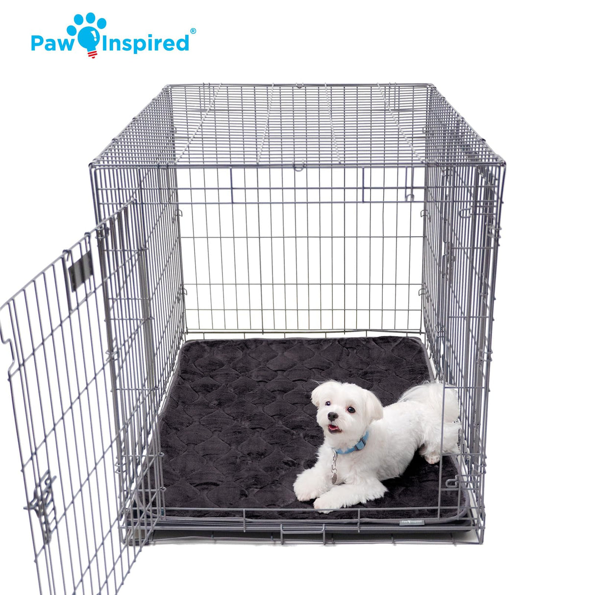 Paw Inspired Washable Padded Crate Mats for Dogs | 41” x 28” Pad, Fits 42-inch Kennels | Leakproof, Waterproof Bottom, Plush Pet Beds (Gray)