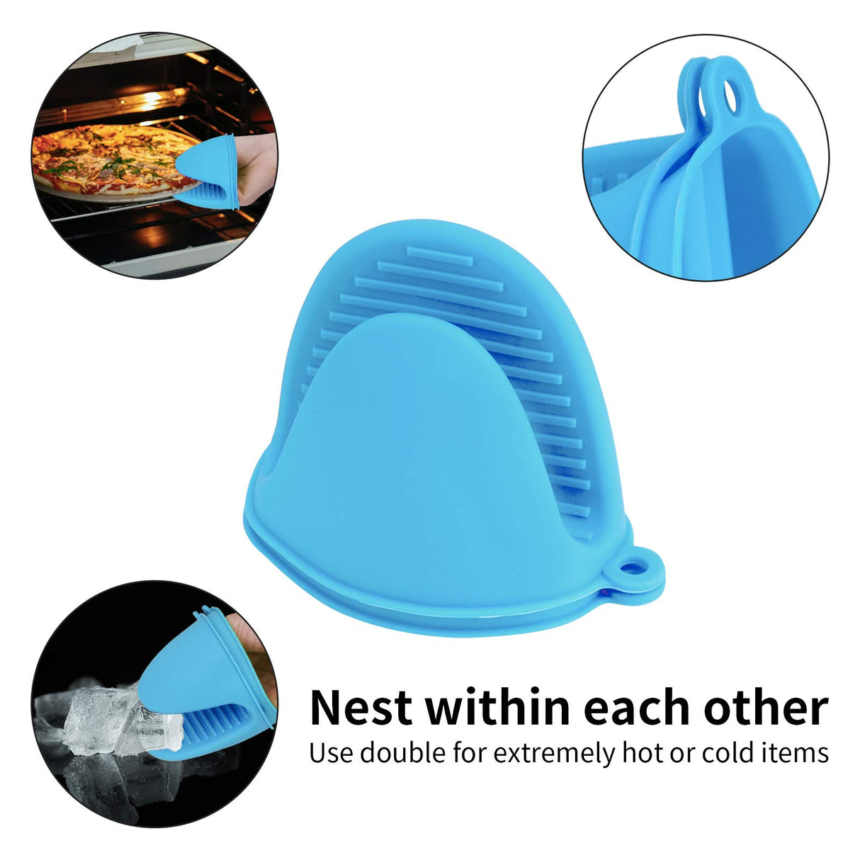 4PCS Silicone Oven Mitts Heat Resistant, Silicone Potholders for Kitchen, Mini Rubber Oven Glove Kitchen Mittens, Cute Cooking Mitts (Blue and Green)