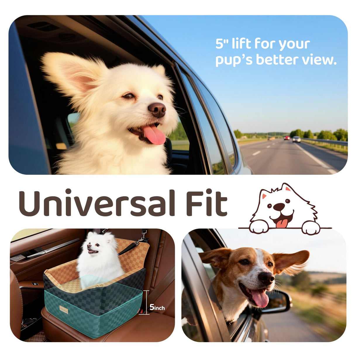Dog Car Seat for Small Dogs, Portable Booster Seat with Memory Foam, Removable Washable Cover, Storage Pocket & Anti-Anxiety Elevated Design for Medium Dogs Under 35 lbs (Brown, Medium)
