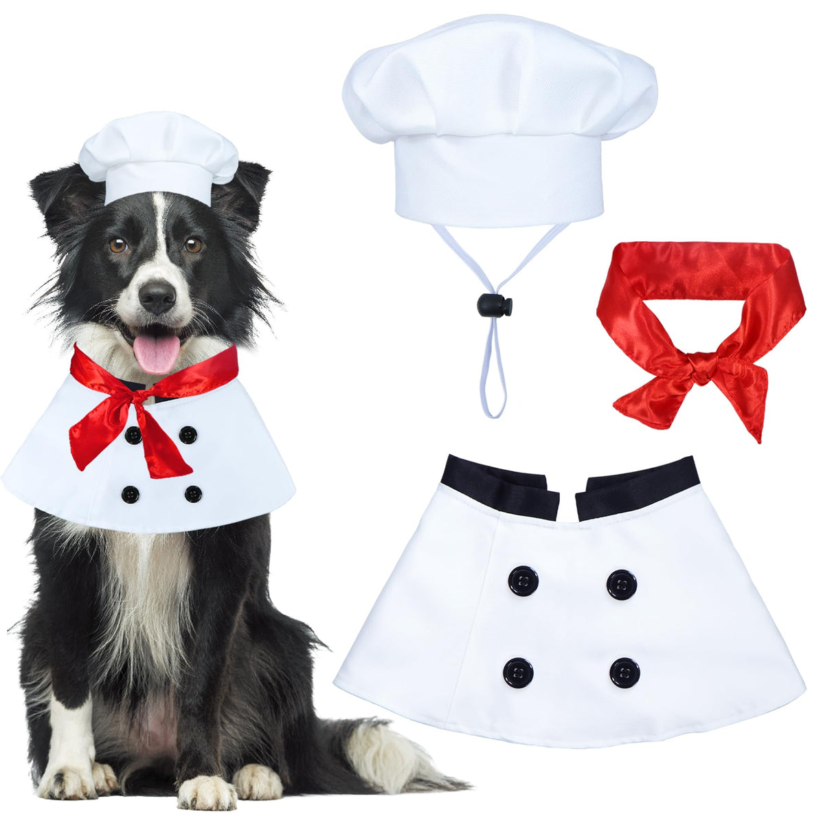 GOYOSWA Dog Halloween Costumes, Dog Chef Costume Chef Hat Clothes with Red Scarf Funny Holiday Clothes Outfit Halloween Costumes for Small Medium Large Dogs Pets (Large)