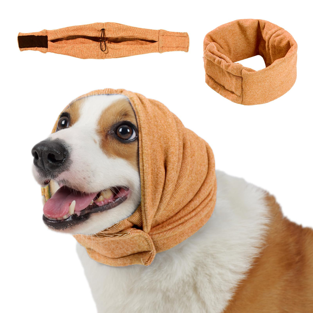 LEOTRAG Dog Calming Hoodie, No Shake Ear Wraps for Dogs, Adjustable Dog Ear Muffs for Noise Protection, Ear Wrap Head Cover for Anxiety Relief & Hematoma (Vitality Orange, L(Head Circle:17.7"-23.6"))