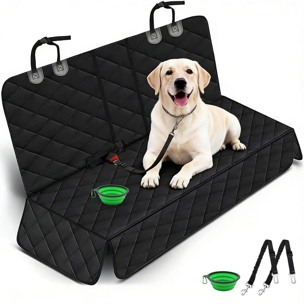 SNZ Waterproof Dog Car Seat Cover for Back Seat, Pet Seat Protector with Non-Slip Backing & Fashion Pattern, Fits Cars Trucks SUVs Universal Bench Seat Cover Incidentally Dog Seat Belt 3 Piece Set