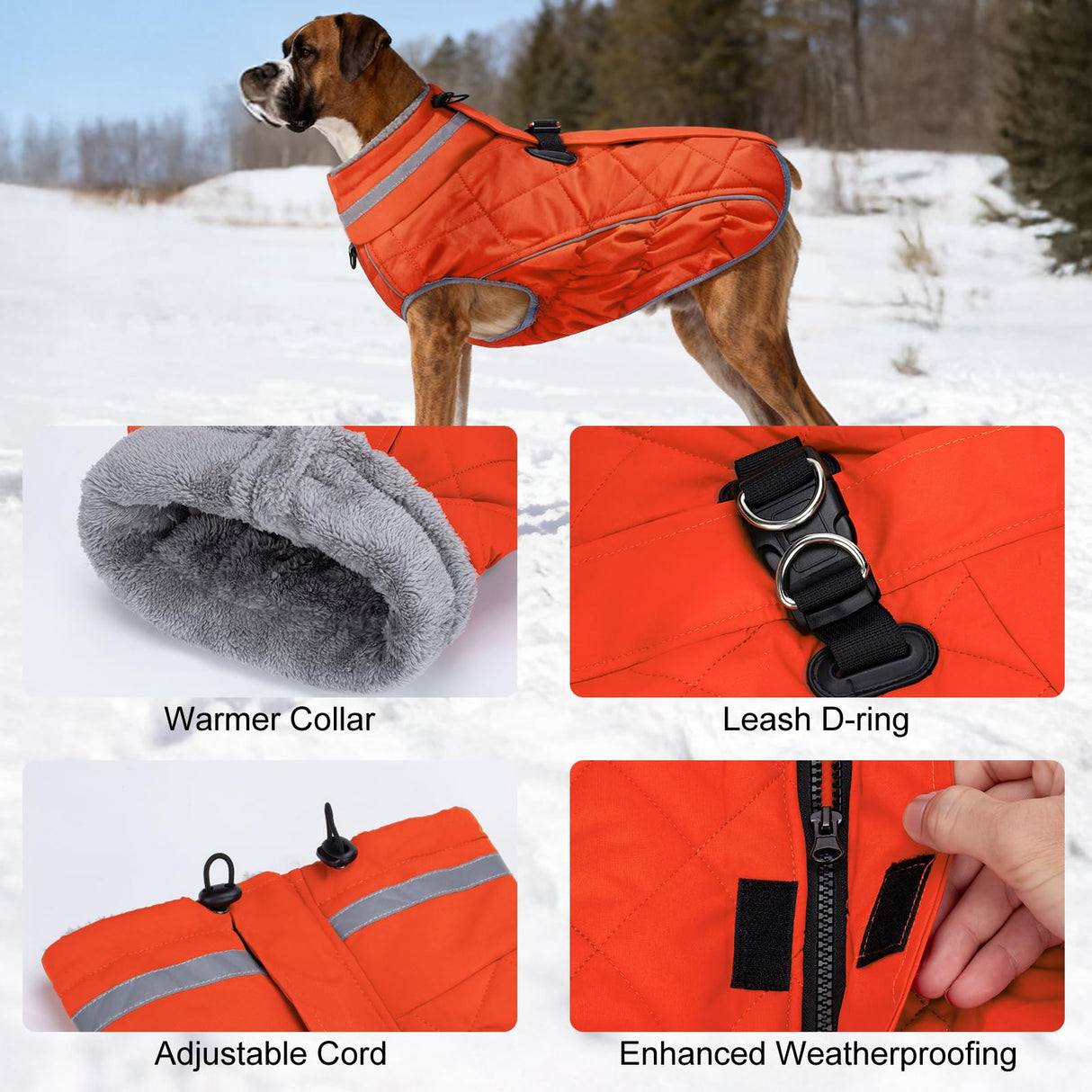 Yoochee Dog Coat, Warm Dog Winter Coat for Small Dogs, Waterproof Jacket with Harness Built in, Reflective Turtleneck Cold Weather Coats with Zipper,Pet Fleece Vest Snow Jacket, Orange S