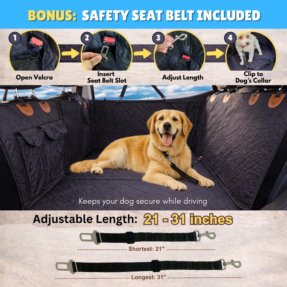 FURRY VOYAGE Back Seat Extender for Large Dogs, Dog Car Seat Cover Hard Bottom Holds 400lbs, Waterproof Nonslip Dog Hammock for Car, Large Car Seat Protector for Car, SUV, Truck, Universal Fit