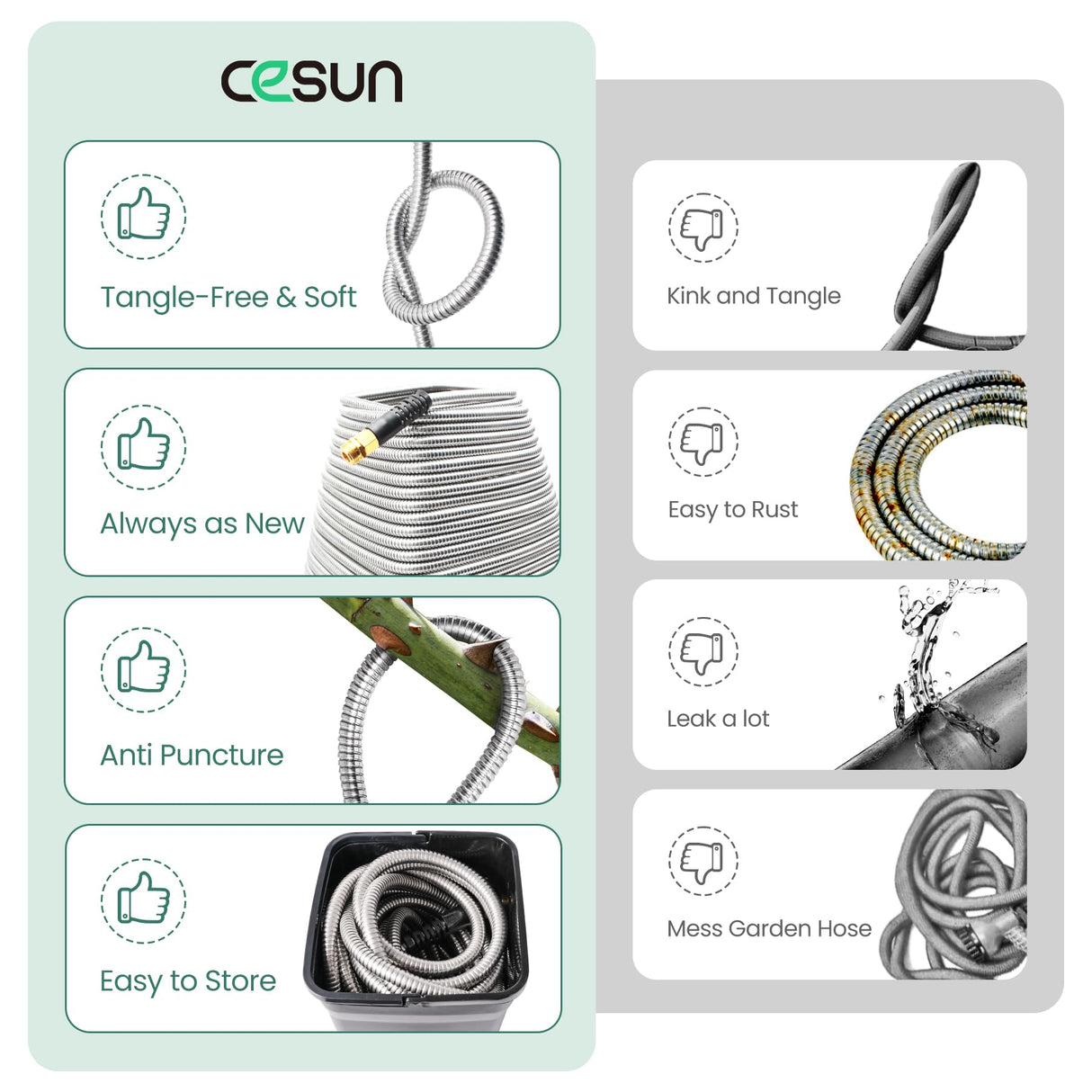 GARDEN Cesun 10 Feet Metal Garden Hose Lightweight Portable DURABLE Cool to The Touch