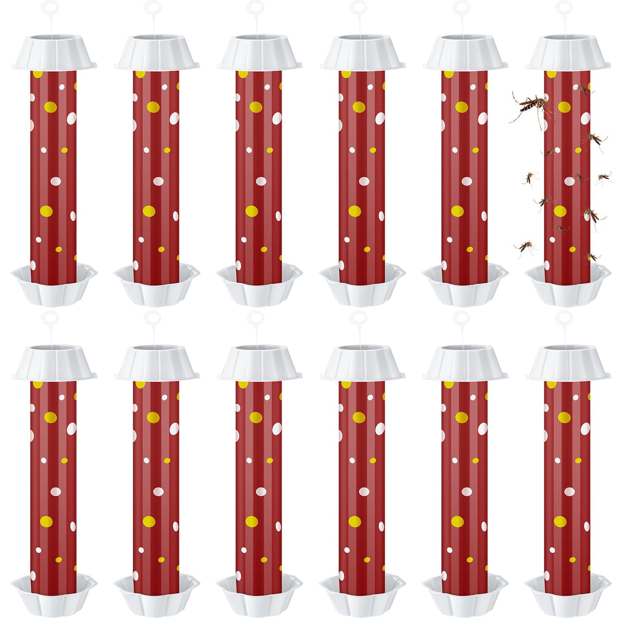 12 Pcs Sticky Fly Trap Fly Stick Indoor Outdoor Long Lasting Adhesive Fly Catcher with Hanging Hook for Wasps Gnats Bugs Insects Moths Fruit Flies Mosquitoes Spiders Fleas (Red, White)