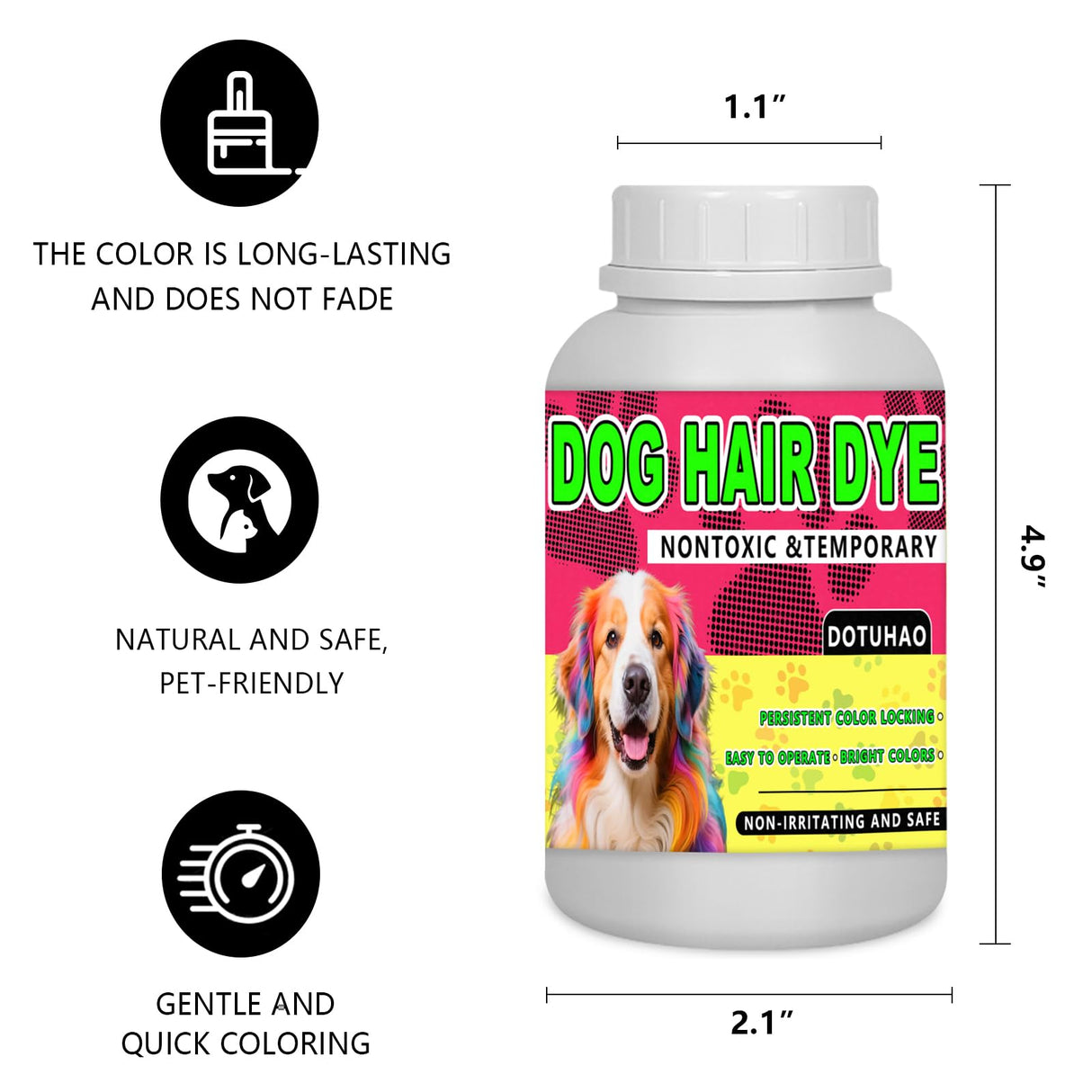 DOTUHAO Dog Hair Dye, Hot Pink Color Pet Hair Dyes, Permanent Pet Safe Dye, 8.45 Fl Oz (250 ml), Fashionable DIY Pets Grooming Easy to Use (Hot Pink, 8.45 Fl Oz)