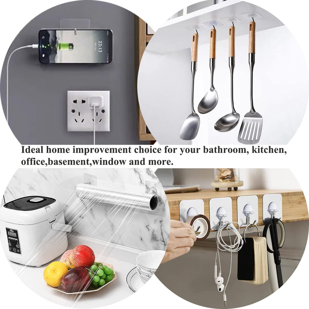 Adhesive Wall Hooks 13LB Heavy Duty No Drill Transparent Waterproof Hooks for Bathroom Kitchen Towel Coat 12 Pack