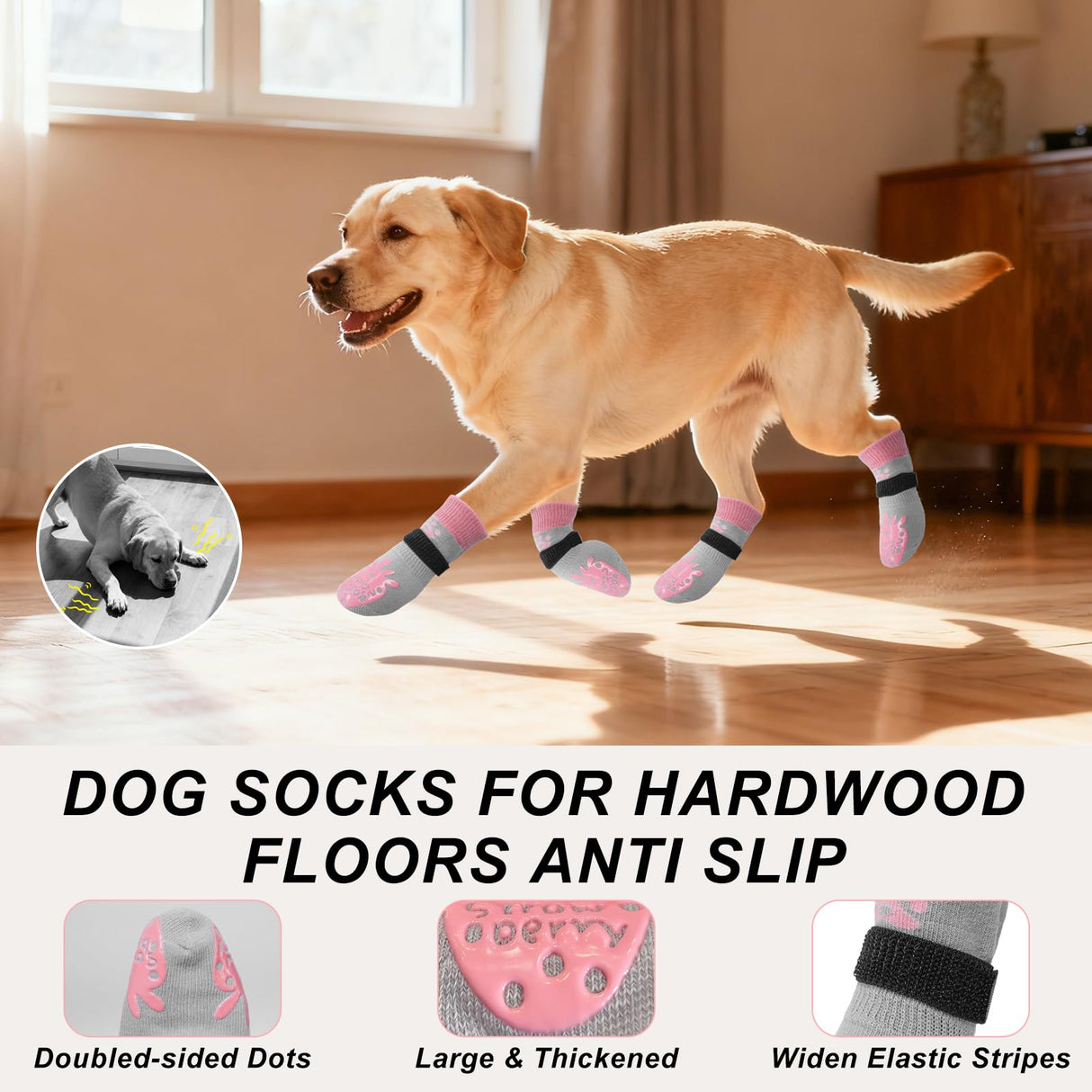 BEAUTYZOO Anti-Slip Dog Socks,Dog Shoes for Hot/Cold Pavement,Paw Protectors with Grips 3 Pairs for Puppy Small Medium Large Senior Old Dogs,Dog Socks to Prevent Licking and Hardwood Floor Protection