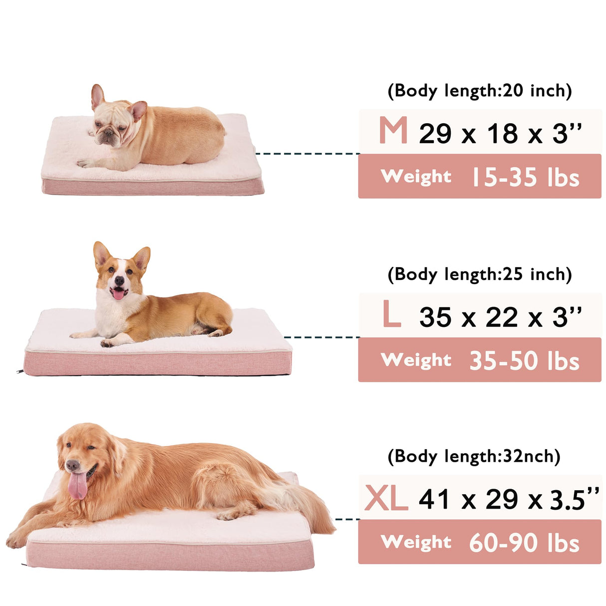 WATANIYA PET Memory Foam Orthopedic Large Dog Bed, Washable Dog Bed for Crate with Cooling Gel Mattress, Waterproof Liner and Plush Removable Cover for Extra Large Dogs (Pink)