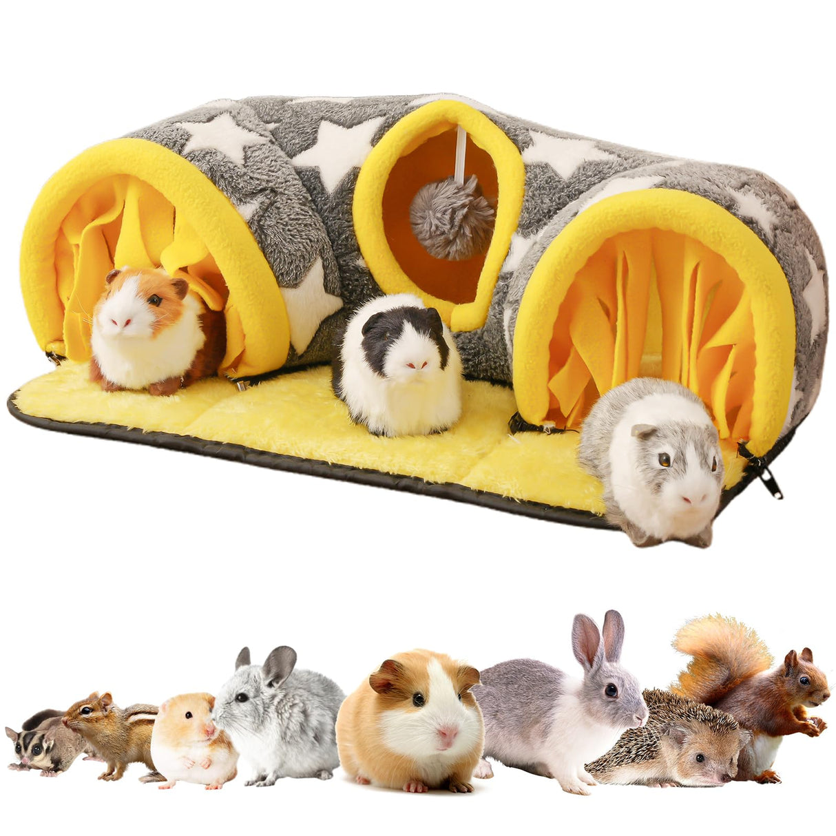 Avont Guinea Pig Hideout Tunnel, Hideaway Play Tube Toys Mat for Small Animal Dwarf Rabbits Chinchillas Hamsters Hedgehogs Ferrets Bearded Dragons and Rats -Star