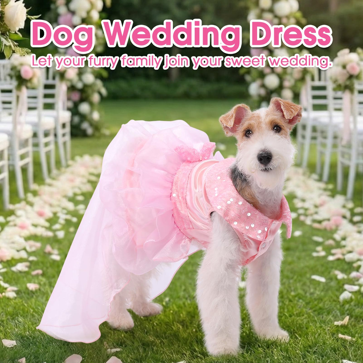 ASENKU Dog Dress, Dog Wedding Dress Skirt with Detachable Hemline, Princess Lace Puppy Christmas Birthday Party Outfit Formal Costume with Sequins Bow for Small Dogs (Pink, X-Small)