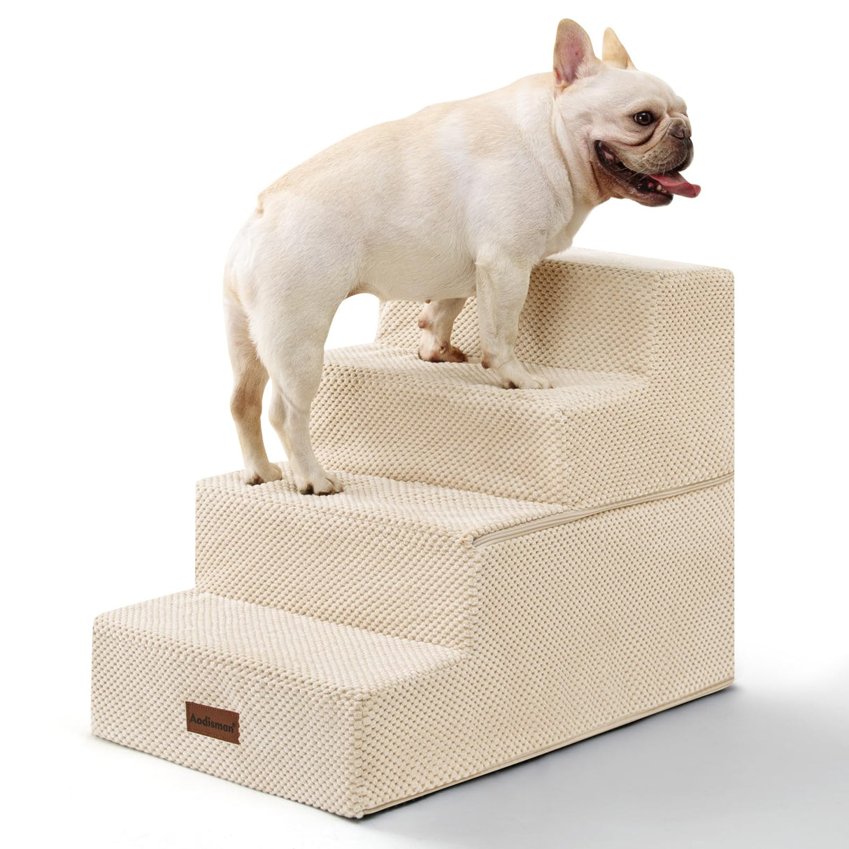 Aodisman Dog Stairs for Bed 18.5" H, 4-Step Dog Steps for Small Dogs and Cats, Indoor Non-Slip Balanced Pet Stairs are Suitable for Puppy, Older Cat,Beige