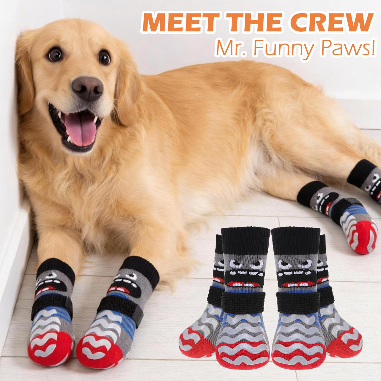 EXPAWLORER Dog Socks to Prevent Licking Paws with Grippers for Hardwood Floors Anti Slip, Cute Double Sides Dog Winter Shoes Booties Boots & Paw Protectors with for Small Medium Large Senior Dogs S