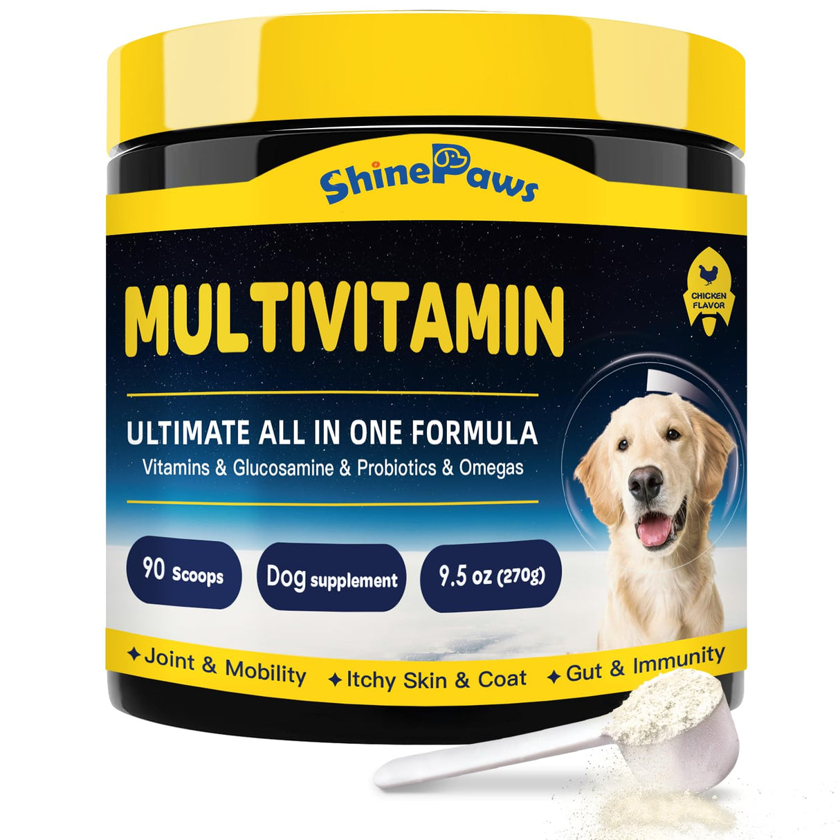 Dog Vitamins, Dog Multivitamin Powder, with Probiotics, Glucosamine, Omega 3, Support Gut, Joint & Mobility, Itch Skin & Coat, Minerals & Antioxidant for Immune Health, Daily Essential Dog Supplements