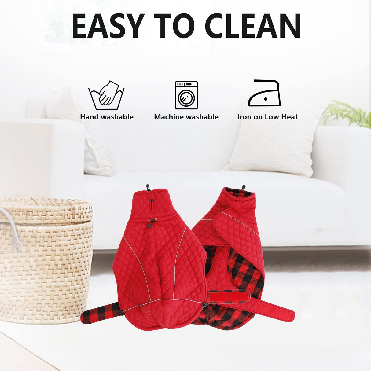 Greyhound Lurcher Winter Coat Whippet Warm Coat with Fleece Water Resistant Dog Jacket with Hook Loop Closure Zipper Harness Hole - Red - XLarge
