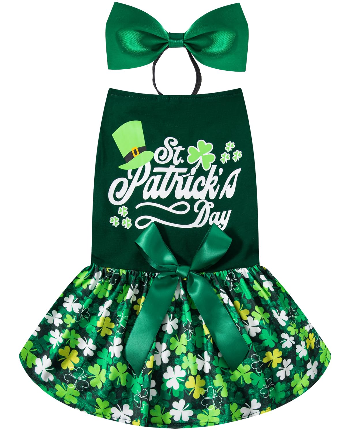 St. Patrick's Day Dog Dress Holiday Dog Clothes for Medium Dogs with Headband (Green, Medium)