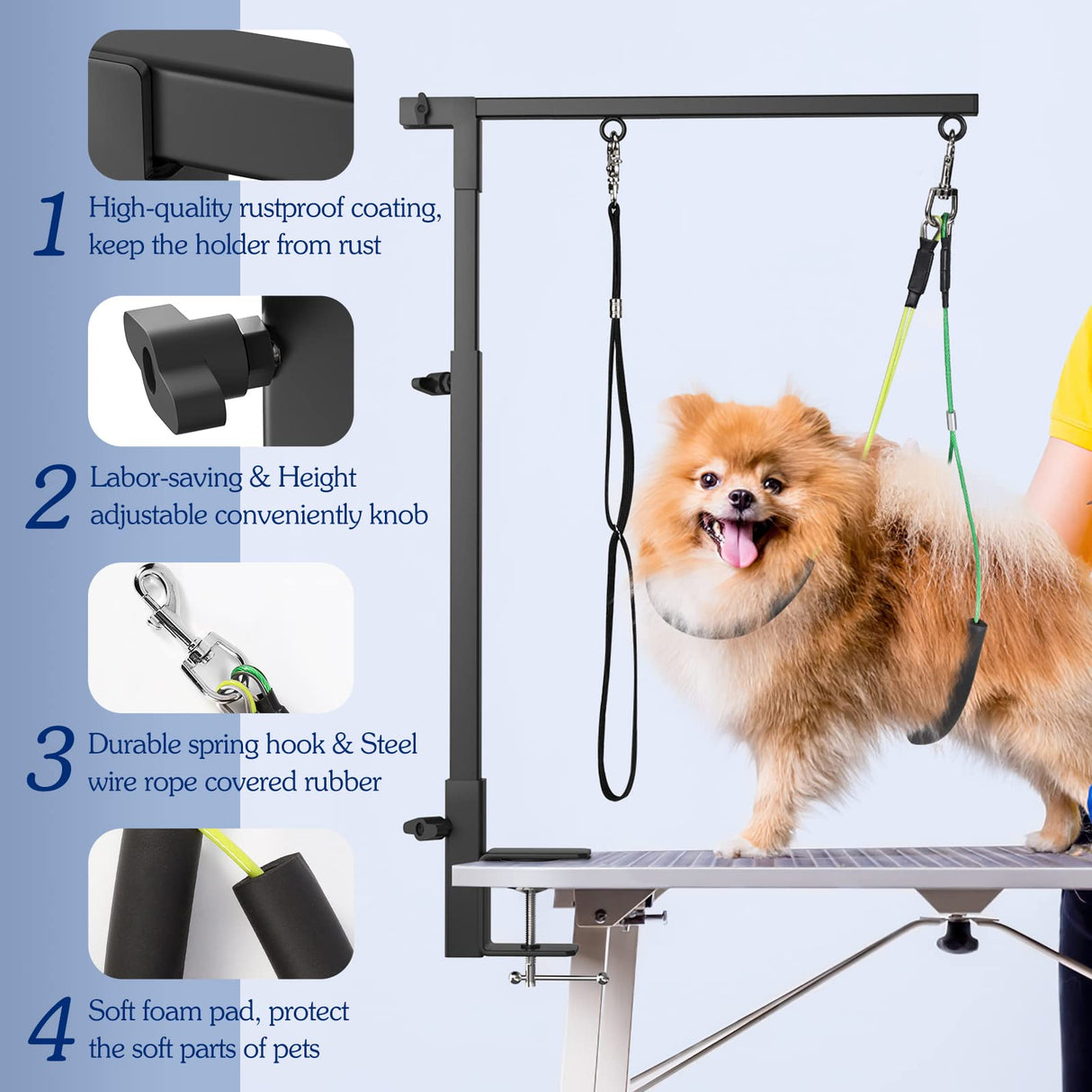 Pawaboo Dog Grooming Table Arm with Clamp, 35" Adjustable Dog Grooming Stand and Free Two No Sit Haunch Holder with Groom Loop, Foldable Home Dogs Groom Tool for Small Medium Pet, Groomer Partner