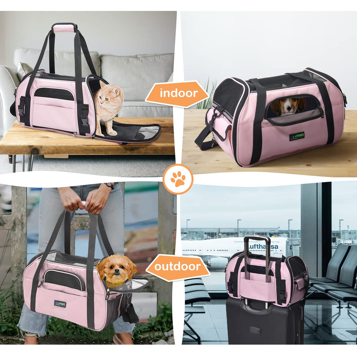 JESPET Soft-Sided Kennel Pet Carrier for Small Dogs, Cats, Puppy, Airline Approved Cat Carriers Dog Carrier Collapsible, Travel Handbag & Car Seat