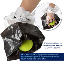 Load image into Gallery viewer, Mutt Mitt® 100 White & Black 2-Ply Dog Waste Bags on 1 Dog Waste Bag Station Header - 300% Thicker than mini roll dog waste bags - no more warm & yuck feeling