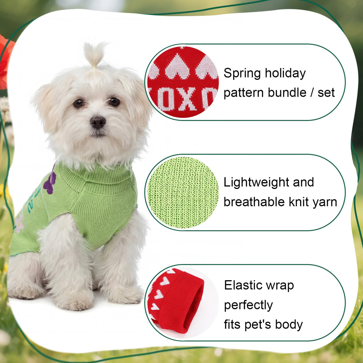 Sunnymove 4 Pack St. Patrick's Dog Sweater Dog Shamrock Outfit Small Cat Knit Sweaters, Seasonal Pet Clothes for St. Patrick's Day, Easter, Spring(Medium)
