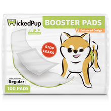 Load image into Gallery viewer, WICKEDPUP Dog Diaper Liners Booster Pads for Male and Female Dogs, 100ct | Disposable Diaper Inserts fit Most Reusable Pet Belly Bands, Wraps, and Washable Period Panties