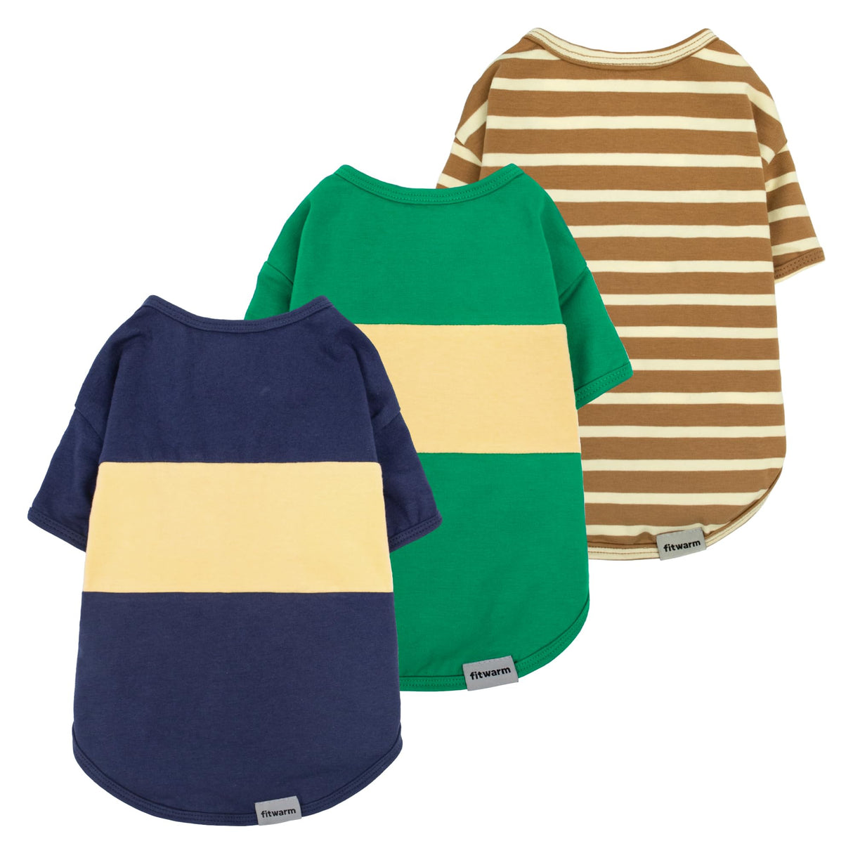Fitwarm 3 Pack Color Block Striped Dog Shirt, Summer Dog Clothes for Small Dogs, Breathable Lightweight Dog Tshirt, Pet Outfit, Navy Blue, Sea Green, Brown, Small