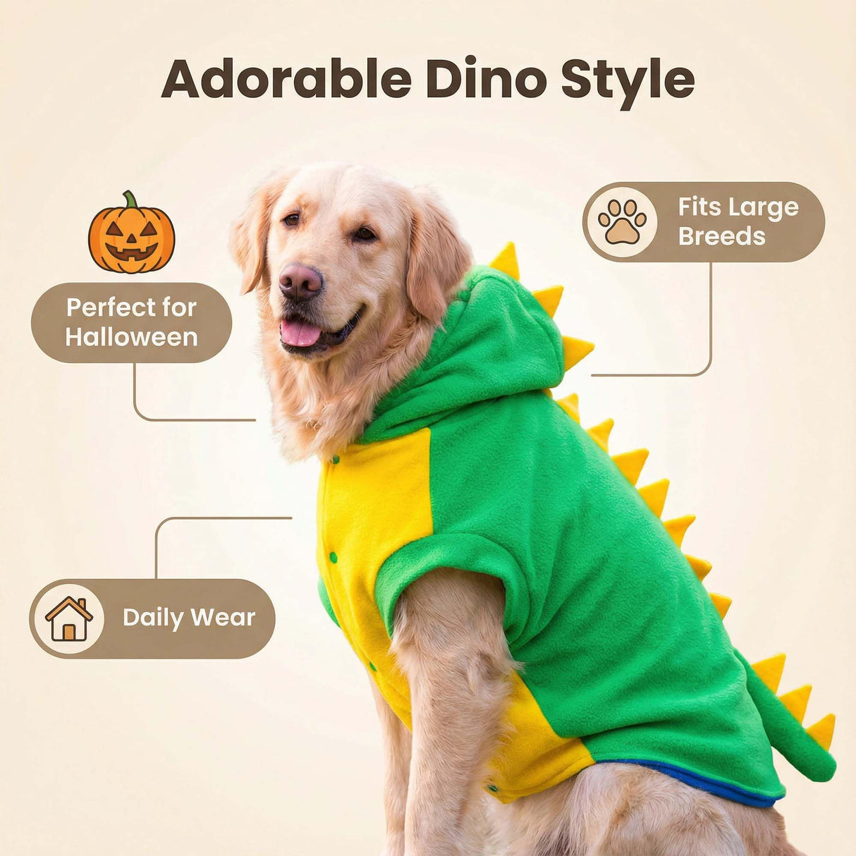 FLAdorepet Funny Halloween Large Dog Dinosaur Costume Outfits,Dog Pajamas Hoodie Winter Warm Pet Clothes Coat for Golden Retriever Pitbull (5XL, Green)