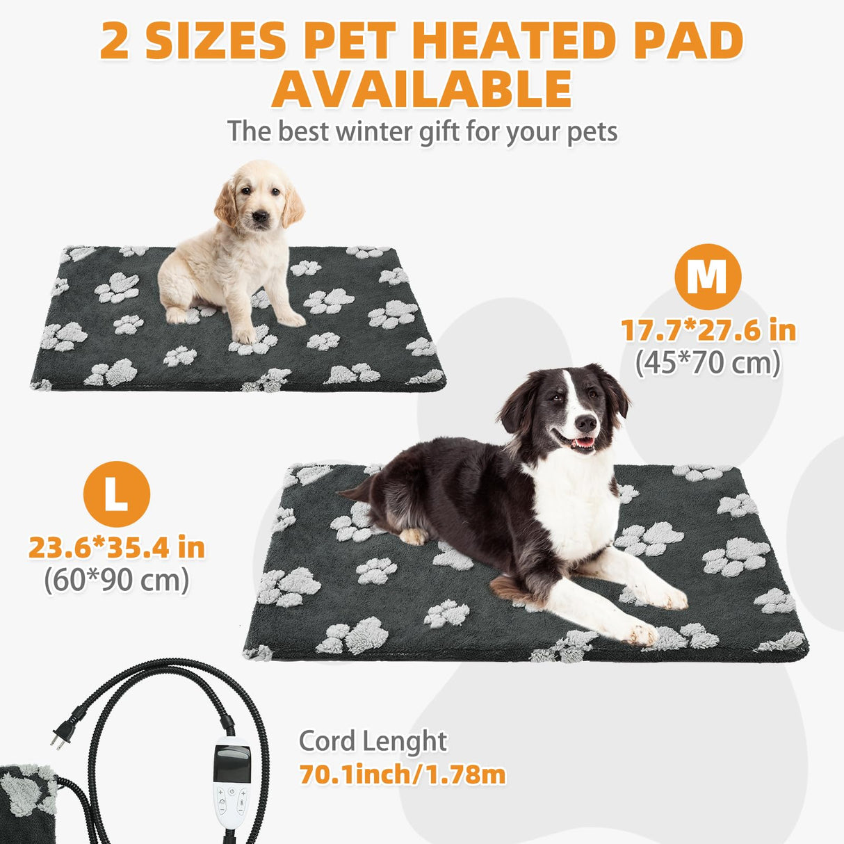 Cherishelt Heated Whelping Pad for Puppy, Dog Heating Pad with Upgraded Smart Thermostat Switch,Warm Crate Mat with Anti-bite Cord Indoor Outdoor,Constant on Function,UL&FCC Dual Certification,24x36in
