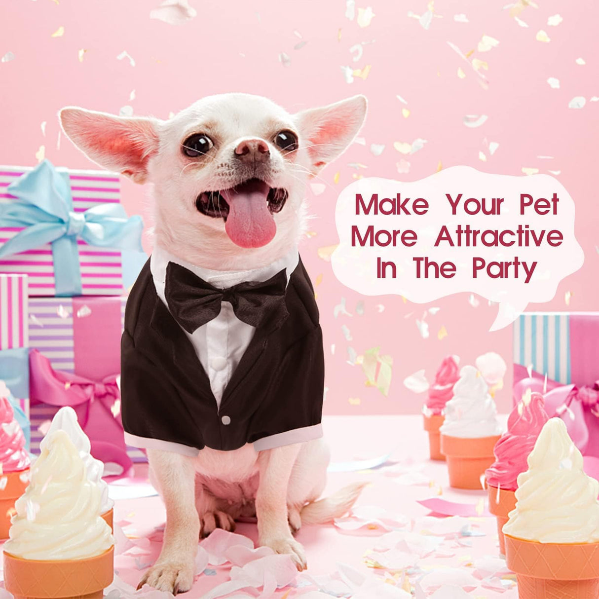 Kuoser Dog Tuxedo,Dog Wedding Suit with Bow Tie Formal Dogs Tux Pet Wedding Party Birthday Costume,Doggy Valentines Christmas Halloween Graduation Outfit Cosplay for Small Medium Large Dogs,Black 2XL