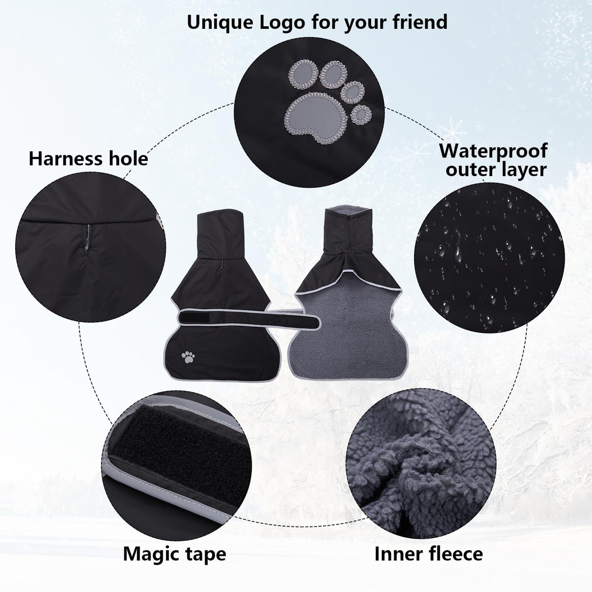 Geyecete Dog Winter Coat Geyecete Greyhound Raincoat Fabric with Lamb Velvet Inside Outdoor Dog Apparel with Adjustable Bands for Medium, Large Dog-Black-XXXL