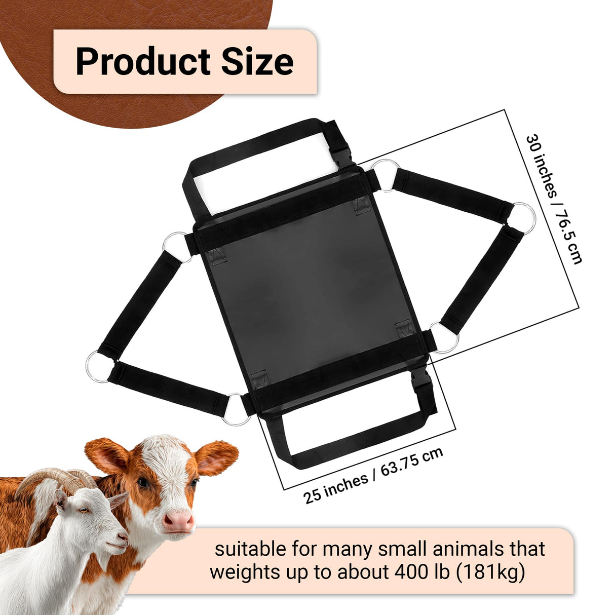 Goat Sling for Weighing 30"x25", Up to 400 LB Assist Weight Scale for Baby Calf, Lamb, Alpaca, Pig, Dog (Large)