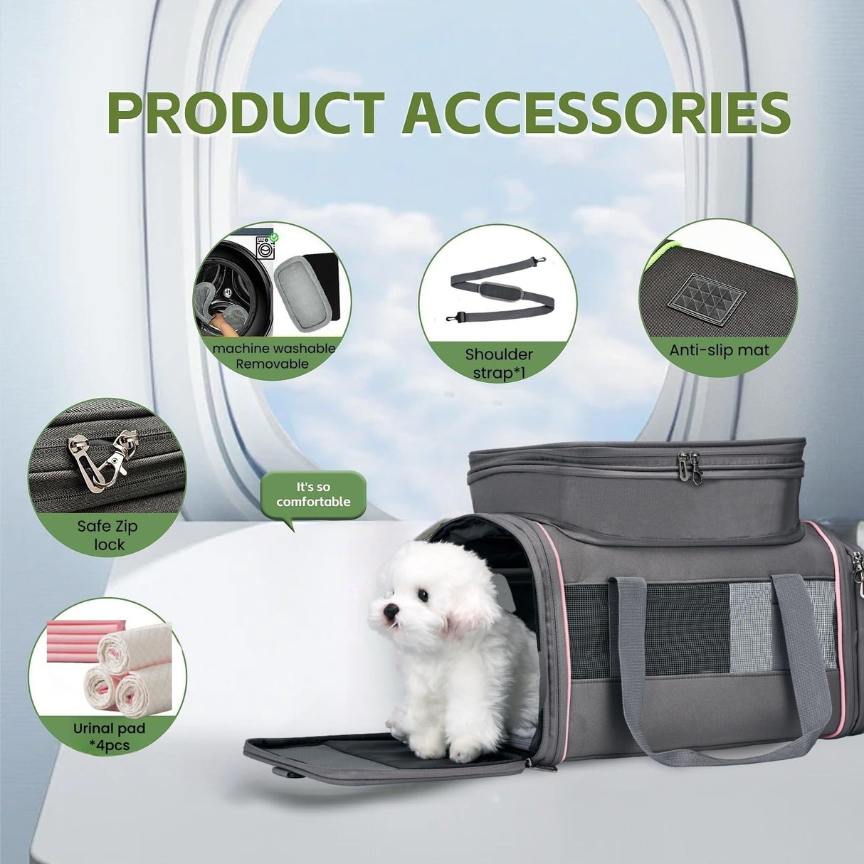 Airline Approved Pet Carrier - Soft-Sided Dog & Cat Travel Bag with Expandable Space and Safe Design (Grey)