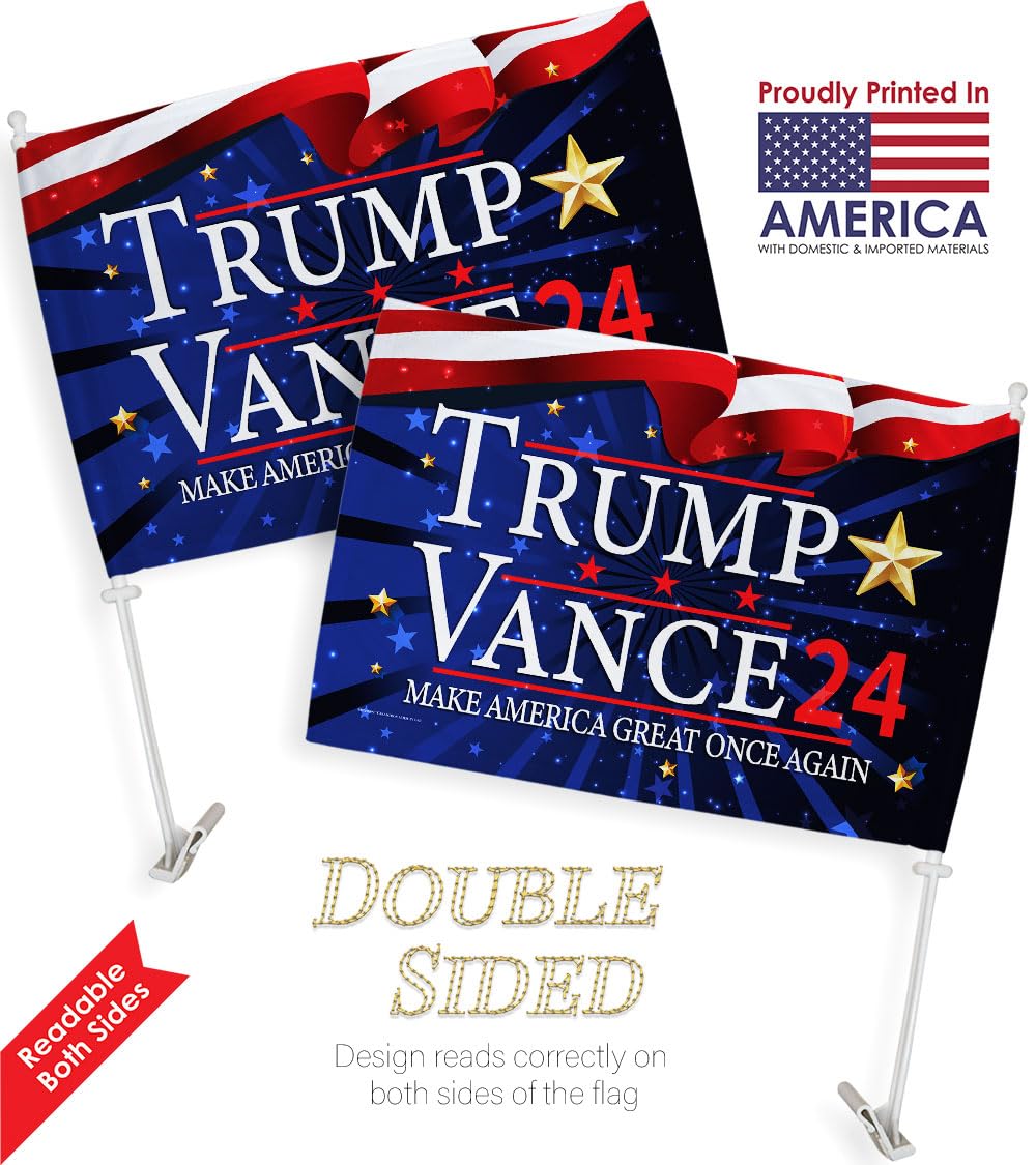Ornament Collection Trump Vance Flag for Car Red Bandera para Carros Window Clip Pole Mount Kit Rally Shooting 2024 Poster President 47 Auto MAGA Sign Outdoor Decorations, Republican Gift Made in USA
