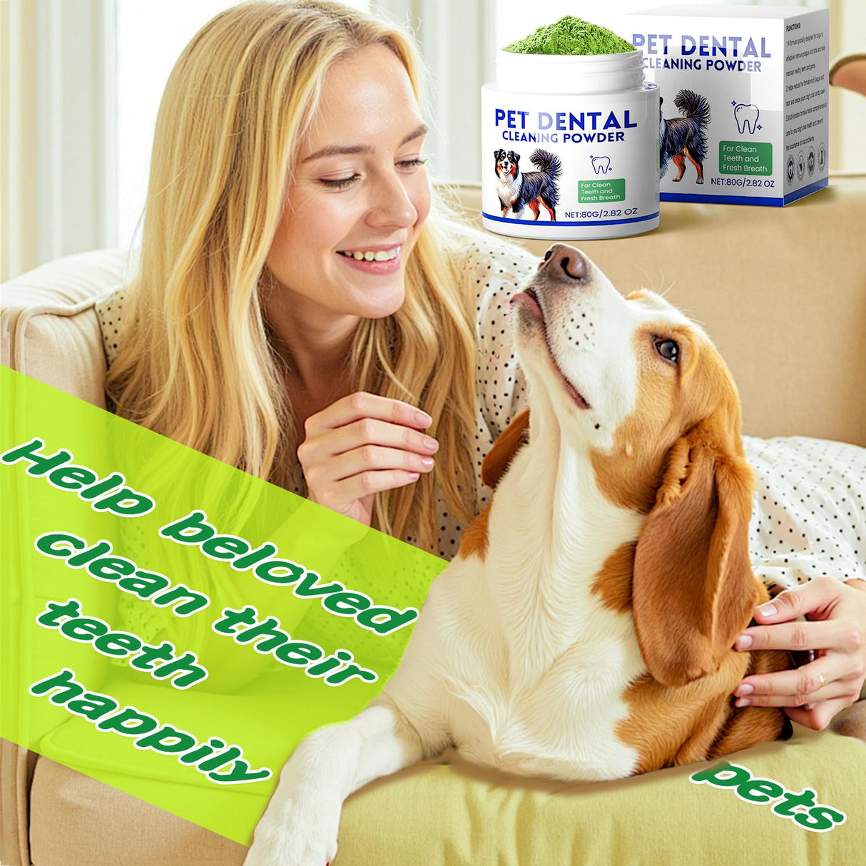Dog Dental Powder, Dog Teeth Cleaning Powder, Targets Tartar & Reduces Plaque & Bad Breath - Teeth Cleaning Made Easy Eliminate - Meat-Flavored Formulated