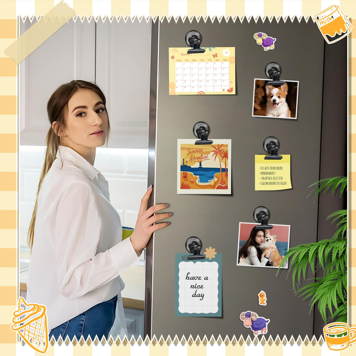 12 Pack Magnetic Clips, Fridge Magnets Refrigerator Magnets, Strong Magnetic Clips Heavy Duty, Whiteboard Magnet Clip for Office Home Classroom Organization Kitchen Accessories(Black)