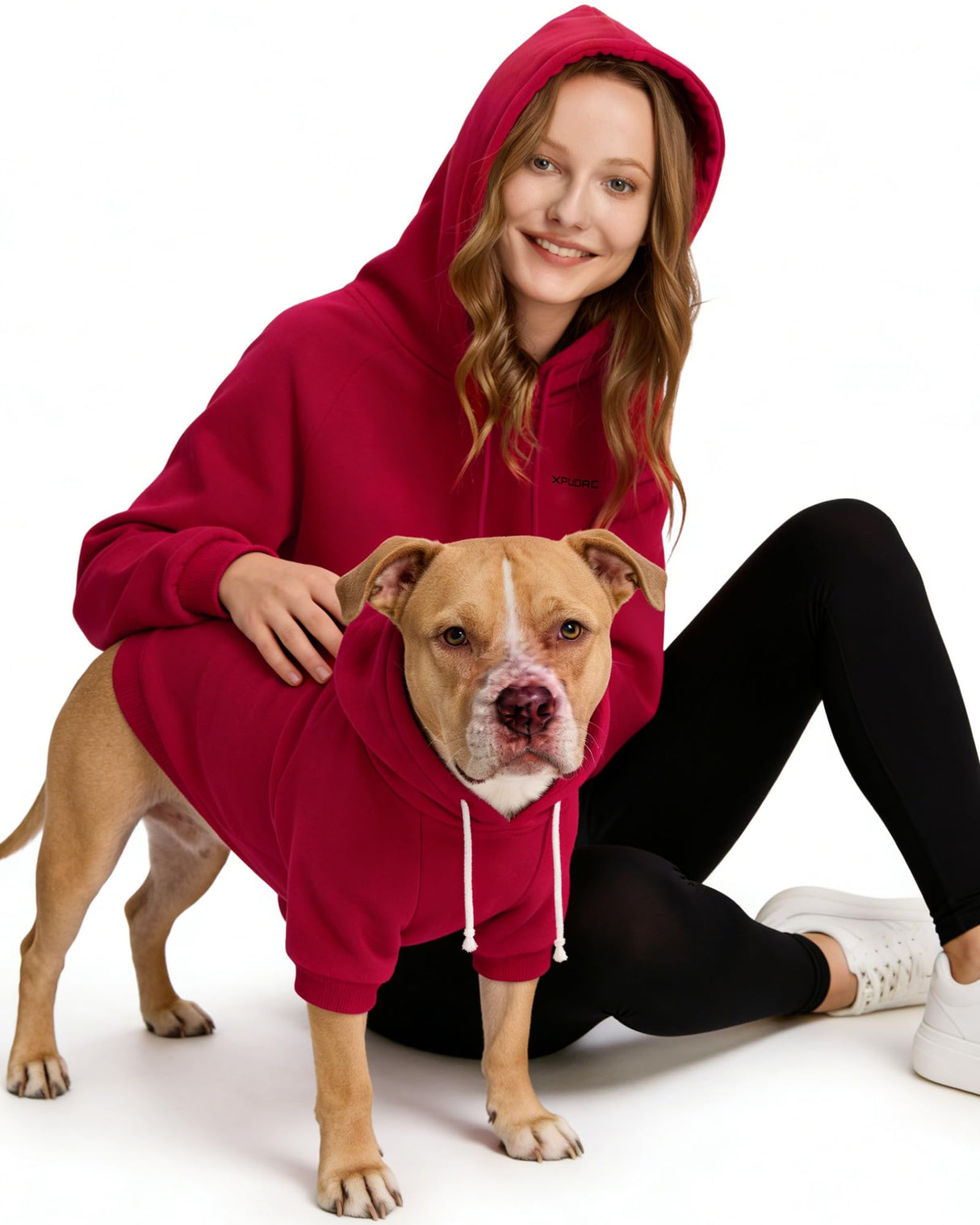 XPUDAC Matching Hoodie for Dogs and Humans Fleece Sweatshirt Soft Warm Pet Hoodie Sweater for Large Small Medium Dog and Owner Matching Clothes Cold Weather, Red, 3X-Large
