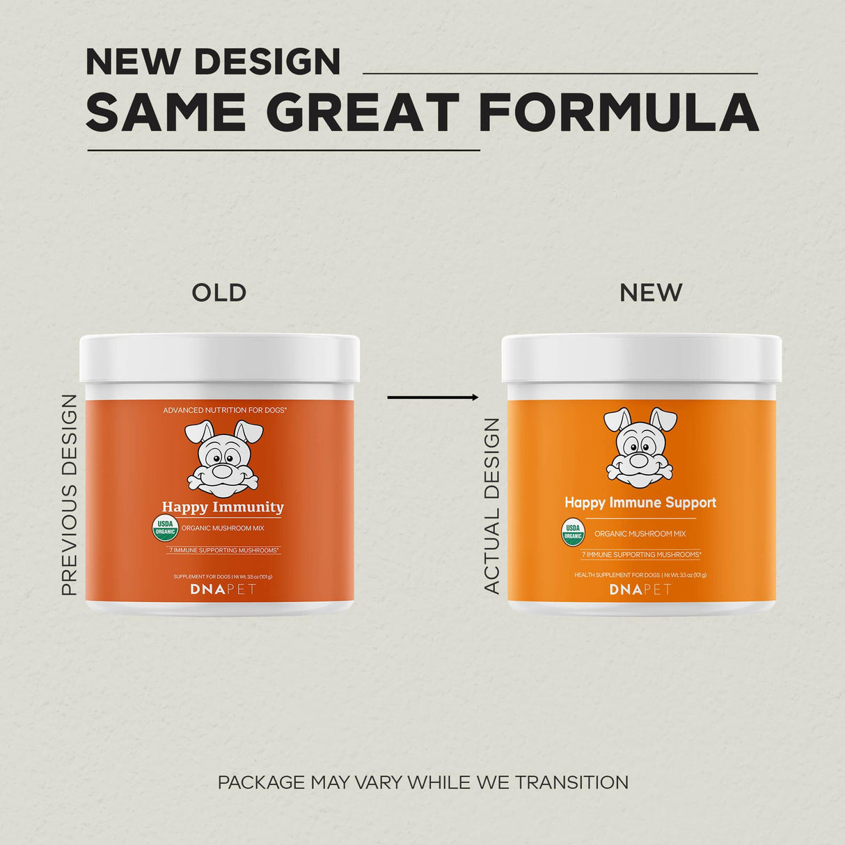 DNA PET Happy Immunity USDA Certified Organic Mushroom Complex for Dogs, Organic Cordyceps Shiitake Reishi, Vegan Mushroom Blend Powder Canine Supplement, Advanced Mushroom Mix, Non-GMO, 3.5 oz