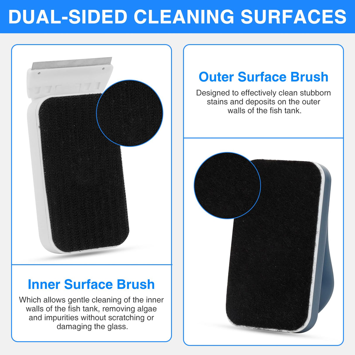 fishkeeper Aquarium Strong Magnetic Glass Cleaner Brush, Fish Tank Algae Magnet Cleaning Tool with 2 Detachable Scrapers, Mag Float Scrubber for 0.25-0.625Inch Glass and Acrylic Tanks